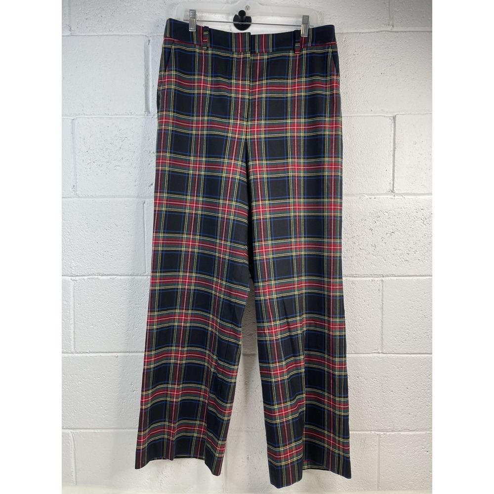 Talbots Pants Womens 10 Red Plaid Wool Blend Twill Wide/Straight Leg Dress Lined